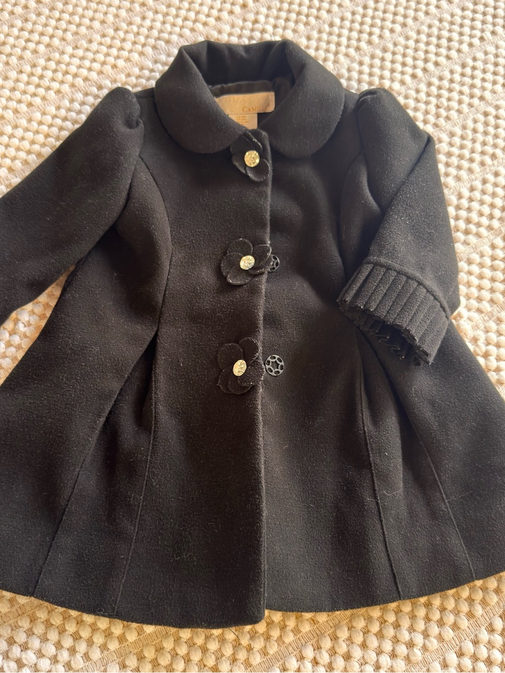 Camilla Black Girls' Floral Button Pea Coat